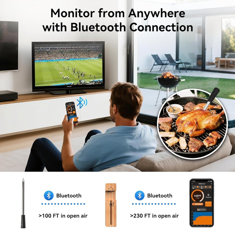 Newise Bluetooth Wireless Meat Thermometer with Smart APP, Long Range & Fast Charge, Digital Food Thermometer for Grill, Oven, Smoker, Christmas Perfect Gifts for Men Dad - Image 3